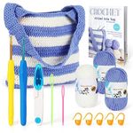 Katech Crochet Kit with Crochet Yarn, Striped Tote Bag Crochet Set Includes Crochet Hooks, Complete Crochet Step-by-Step Guide Needles for Kids Adult Beginner Crochet Starter Kit Ideal Tool