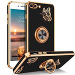 BENTOBEN for iPhone 8 Plus Case, for iPhone 7 Plus Case Ring Holder Edge Plating Butterfly Rotation Kickstand Soft TPU Bumper Women Girls Slim Cute Shockproof Case for iPhone 8 Plus / 7 Plus,Black