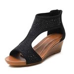 WOJWSKI Women's Slide Wedge Sandal Open Toe High Heel Zipper Back Platform, Black2, 9