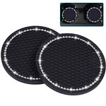 Wisdompro Bling Car Coasters, 2 Pack PVC Car Cup Holder Gadget Auto Insert Coaster - Anti Slip Universal Vehicle Interior Accessories Sparkly Crystal Cup Mats for Women and Men (2.75" Diameter) Black