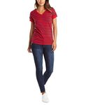 Nautica Women's Easy Comfort V-Neck Striped Supersoft Stretch Cotton T-Shirt, Nautica Red, Medium