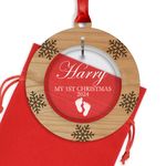 PERSONALISED Baby's First Christmas Bauble - Tree Decoration Wooden Ornament - Custom Babies 1st Xmas Keepsake - Cherry Veneer and Acrylic Christmas Tree Ornament - Keepsake Christmas Gifts Presents