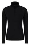 Mountain Warehouse Merino Womens Thermal Baselayer Top - Lightweight, Antibacterial & Breathable Ladies T Shirt - for Travel, Hiking, Camping, Skiing, Snowboard Black 8