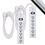 GE, White, 6 Outlet Surge Protector 2 Pack, 10 Ft Extension Cord, Power Strip, 800 Joules, Flat Plug, Twist-to-Close Safety Covers, 46862-1, 2 Count