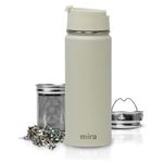 MIRA Stainless Steel Insulated Tea Infuser Bottle for Loose Tea - Thermos Travel Mug with Removable Tea Infuser Strainer-18 oz, Sand