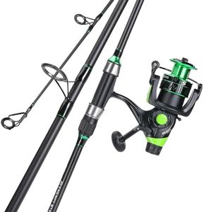 Sougayilang Surf Fishing Rod Combo IM8 Carbon 3 Piece Travel Spinning Rod with 4000 Size Spinning Reel - 9', Green, with KO4000