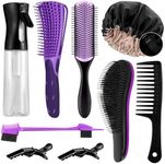 10PCS Detangling Brush Set, Detangling Brush and Comb for Black Natural Hair, Curly Hair Brush Set with Spray Bottle & Sleep Bonnet, Easier and Faster Detangling on Wash Days