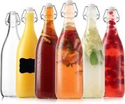 Flip Top Glass Bottle [1 Liter ] [Pack of 6] – Swing Top Brewing Bottle with Stopper for Beverages, Oil, Vinegar, Kombucha, Beer, Water, Soda, Kefir – Airtight Lid & Leak Proof Cap – Clear