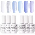 Gellen Gel Nail Polish Kit - Summer Series 6 Colors Nail Polish Set, Natural Blues Purples Gel Polish Kit, Soak Off Gel Nail Kit, Manicure DIY Home Salon, Light Violet Colors Ice Crystals