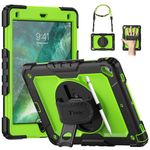 Timecity Kid Case for iPad 6th/ 5th Generation 2018/2017 9.7 inch with Screen Protector,iPad Air 2 Case with Rotating Stand/Hand/Shoulder Strap, Pen Holder Full-Body Protective,Green