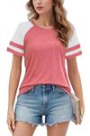 Velinsak T Shirts for Women Summer Tops Casual Short Sleeve T-Shirt Loose Fit Crew Neck Tunic Tee Shirts Pink Medium