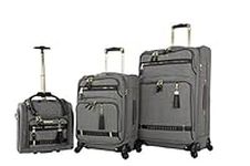 Steve Madden Designer Luggage Collection- 3 Piece Softside Expandable Lightweight Spinner Suitcases- Travel Set Includes Under Seat Bag, 20-Inch Carry on & 28-Inch Checked Suitcase, Peek-A-Boo Grey