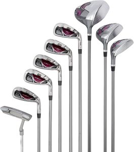 Wilson Women’s Beginner Golf Set, 9 Clubs with Cart Bag – Left Hand, White/Grey/Purple