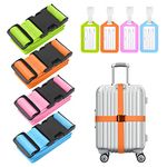 Luggage Straps, 4 Pack Suitcase Straps with Luggage Tags, Adjustable Bag Straps with Quick Release Buckle, Non-Slip Security Belts Travel Accessories for All Suitcase Baggage(Multi-color)