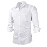 Mens Slim Fit Solid Point Collar Dress Shirt (CD01 White, L)