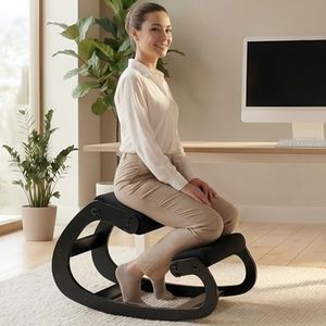 NYPOT Ergonomic Kneeling Chair - Adjustable Rocking Posture Wooden Office Chair for Back Pain Relief - Kneeling Stool and Angled Chair for Home (All Black)