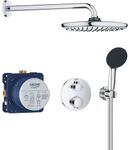 GROHE Precision Round - Concealed Shower System with 2 Outlets Thermostat (25 cm Round Head Shower 1 Spray, 11 cm Round Hand Shower 2 Sprays, Shower Hose 1.5 m, Circular Trim), Chrome, 34883000