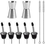 5 Pack Stainless Steel Liquor Pour Spouts Set & 2 Double Jiggers, SourceTon 5 Liquor Pour Spouts + 5 Dust Caps Covers + 2 Cleaning Brush + 2 Double Jiggers for Cocktail Making