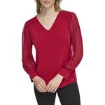 Calvin Klein Womens Sportswear V Neck,Cranberry,4, Cranberry, 4