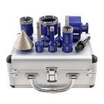 SHDIATOOL Diamond Drilling Core Bits Set，6/8/10/25/35/50/65mm+2" Chamfer Bits +3/8" Milling Bits+ Adapter 5/8"-11 to SDS Plus Hole Saw Kit for Porcelain Tile Marble Ceramic 10pieces