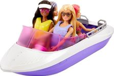 Barbie Mermaid Power Dolls & Toy Boat Playset, "Malibu" & "Brooklyn" in 18-in Floating Boat with See-Through Bottom & Accessories