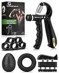 Gonex Hand Grip Strengthener with Counter, Forearm Trainer Workout Kit (Black), Adjustable Resistance Grip Strength Trainer, Finger Exerciser/Stretcher, Grip Ring, Grip Ball for Athletes