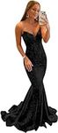 Mermaid Prom Dresses for Women Sequin Long Formal Dress Strapless Evening Gown, Black, 12