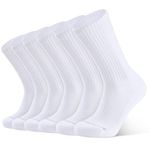 Closemate Mens Socks White Moisture Wicking Cushion Athletic Crew Socks Size 10-13 Women Cotton Calf Socks for Sport Running Hiking Basketball Work 6 Pairs(6 White, Size L)