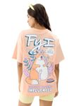 The Souled Store FYI Women and Girls Short Sleeve Round Neck Pink Graphic Printed Cotton Oversized Cotton T-Shirts