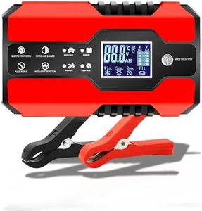 TONSIM Cargador de Batería Inteligente 12V/24V para Coches, Motos, Camiones, con Pantalla LCD, Protección Múltiple y Mantenimiento Inteligente Compatible con Baterías de Plomo-ácido/AGM/Gel - Rojo