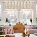 TOPLUXE Curtain Valance for Windows 137x46cm, Damask Valance with Tassels, Short Curtain for Bedroom Living Room Kitchen (Champagne)