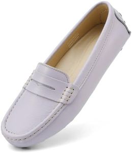 Artisure Women's Classic Comfort Lilac Leather Penny Loafers Casual Slip-Ons Lightweight Walking Flats Driving Mocs Boat Shoes 10.5 M US