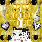 Wylario Groom To Be Decorations - Gold Bachelor Party Supplies, Stag Do Accessories for Men, Groom To Be Letter Balloon Sash Photo Props and Foil Fringe Curtain Set, Shower Wedding Party Decor