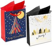 Christmas Gift Bags (Small, 9"x7"x3") - 2 Pack Sturdy Paper Gift Bags with Tissue Paper, Tag and Handle - Holiday Trees Design - Ideal Party Favors and Gifting this Christmas Holiday Season