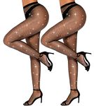 RSLOVE Women Sparkle Fishnet Stockings Tights for Women Sexy Sparkly Rhinestone High Waist Pantyhose Black 2