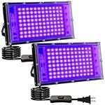 2 Pack 110W Black Lights, Indmird Blacklight Flood Light with Plug and Switch,for Glow Party, Halloween, Fluorescent Poster, Body Paint, Stage Lighting, Disco, Yards and Outdoor Parties