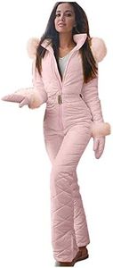 Womens One Piece Snowsuit Winter Onesie Warming Ski Suit Baggy Ski Outfits Outdoor Sports Cute Ski Jumpsuit Skiwear Pink