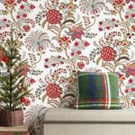 JiffDiff Floral Wallpaper Peel and Stick Vintage Flower Wallpaper Red Botanical Wallpaper for Bedroom Bathroom Paisley Wallpaper Self-Adhesive Removable Wall Decor 17.7" x 78.74"