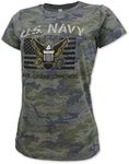 Armed Forces Gear United States Navy Vintage Ladies Camo Stencil T-Shirt (Medium)