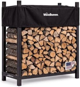 Woodhaven Black 4 Foot - Heavy Duty Made In USA - Indoor Outdoor - 1/4 Cord Firewood Storage Log Rack With Seasoning Cover Combo Set - Metal Log Storage - 48” x 48”