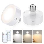 Battery Operated Light Bulbs for Lamps, E26 Wireless Battery Powered Light Bulbs with Remote, Dimmable LED Puck Lights for Non Electric Wall Sconce and Pendant Light Fixture (2 Pack)