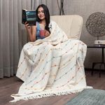 Urban Space Handmade Pure Cotton Sofa Throw Blanket, Soft Decorative Throw for Living Room, Sofa, Chair and Couch, Reversible and Breathable Throw with Tassels (Size- 125 cm x 150 cm, Boho White)