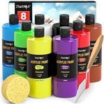 8 Colors Acrylic Paint Bottle Set (500ml/16.9oz), Large Bottles Acrylic Paint Kit, Rich Pigmented Bulk Painting Supplies for Artists, Beginners Kids Adults on Rocks Canvas Crafts Wood Ceramic Fabric