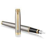 Parker IM Fountain Pen | Brushed Metal | Fine Nib with Blue Ink Refill | Gift Box