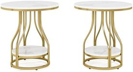 Tribesigns Round Side Table White Gold End Table 2-Tier End Table Modern Bedside Table Small Side Table with Storage for Couch Side, Sofa Side Table with Metal Frame for Living Room (2)