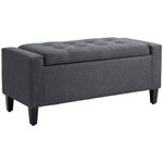 HOMCOM Storage Ottoman Bench Linen-Touch Fabric Tufted Chest Footstool with Flipping Top, Dark Grey