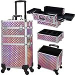 Frenessa 3 in 1 Rolling Makeup Train Case Portable Cosmetic Trolley Large Storage for Professional with 360Ã‚° Swivel Wheels Salon Barber Case Traveling Cart Trunk - Glitter Pink