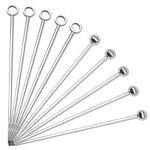 CKANDAY 10 Pack Stainless Steel Cocktail Picks, Reusable Fruit Sticks Metal Martini Skewers Olive Drink Picks Set for Holiday Party Events, Circle/Ball,2 Styles Tops- Silver