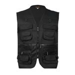 LBL Men’s Fishing Vest Outdoor Work Safari Travel Vest Multi Pockets Waistcoat Camping Hunting Photography Outerwear Gilet JW612 Black XL