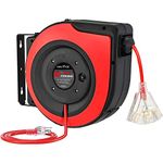 GREATIDE Sjtow Retractable Extension Cable Spool, Heavy Duty 65 Feet 12 Awg/3C Power Cord, 15A Circuit Breaker, 3 Illuminated Triple Outlets, Ceiling or Wall Mount for Indoor Use
